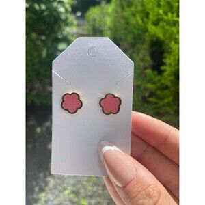 Pink Clover Earrings - ink and Gold Flower Earrings - Pink Floral Studs